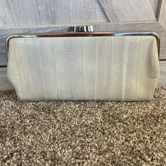 Vintage Genuine EEL Skin Lee Sands Mirrored Pouch Wallet Clutch Mini Bag - Picture 1 of 10